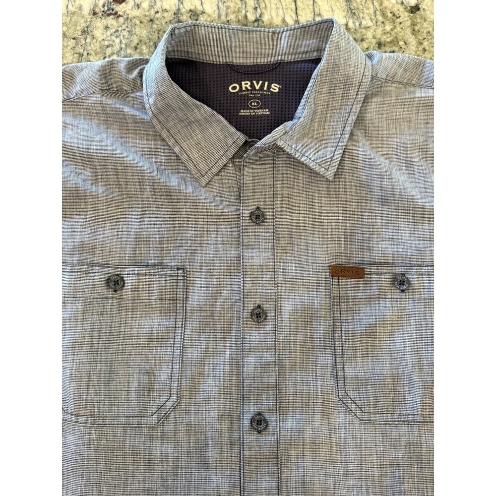 Orvis short Sleeve Shirt Mens XL (46-48) Blue Fishing Pocket Button Up - Picture 2 of 6